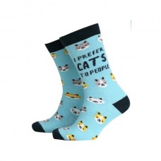 I Prefer Cats to People Bamboo Mens Socks - Blue